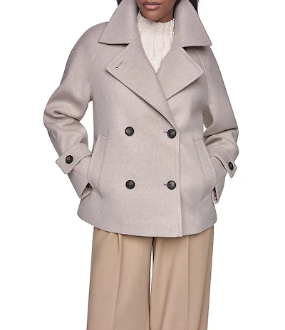 DKNY Wool Blend Notch Collar Double Breasted Peacoat