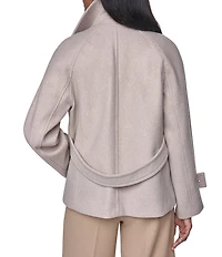 DKNY Wool Blend Notch Collar Double Breasted Peacoat