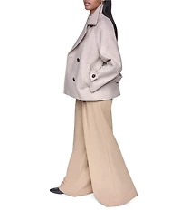DKNY Wool Blend Notch Collar Double Breasted Peacoat