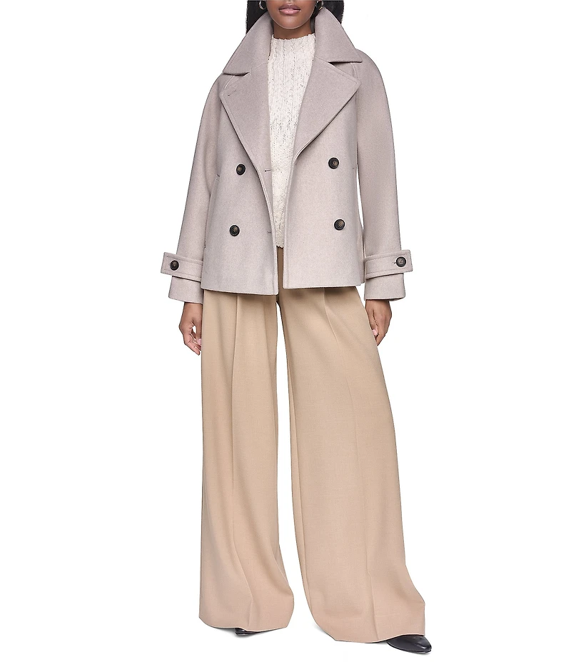 DKNY Wool Blend Notch Collar Double Breasted Peacoat