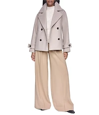 DKNY Wool Blend Notch Collar Double Breasted Peacoat