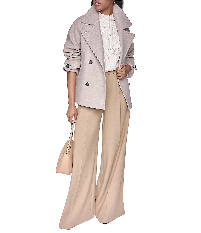 DKNY Wool Blend Notch Collar Double Breasted Peacoat