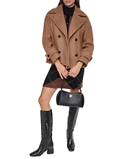 DKNY Wool Blend Notch Collar Double Breasted Peacoat