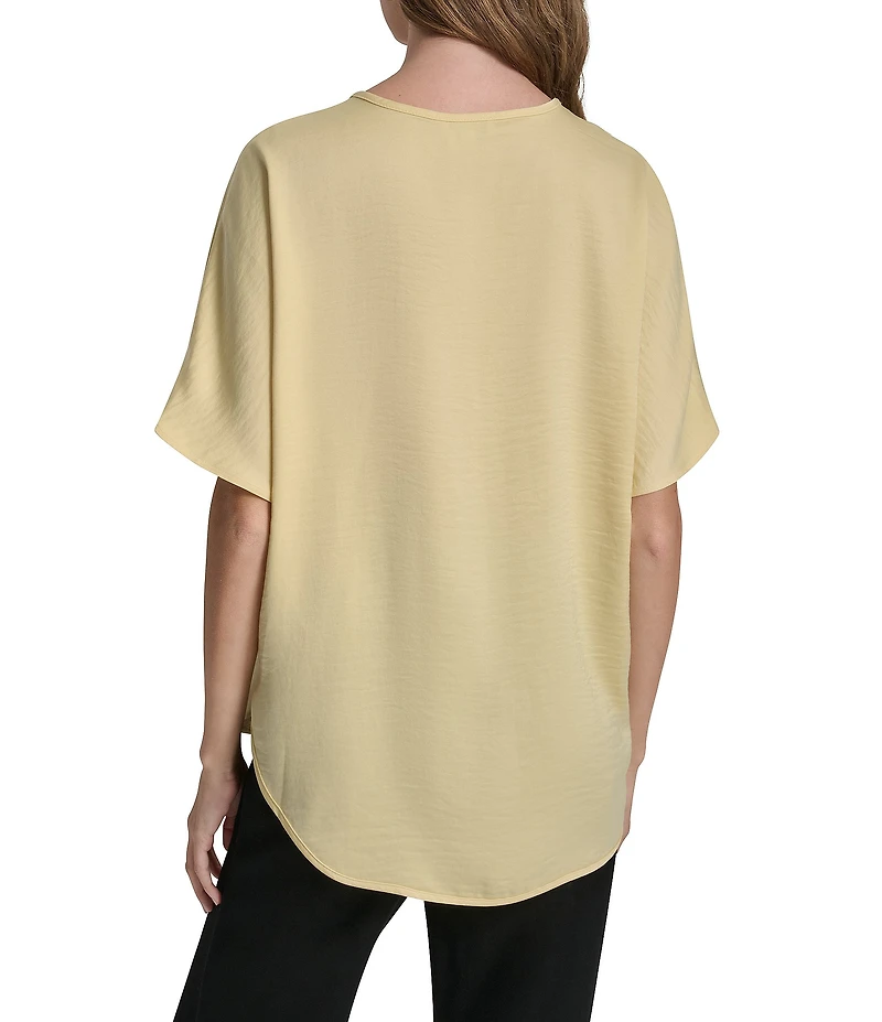 DKNY by Donna Karan Woven V-Neck Short Sleeve Blouse