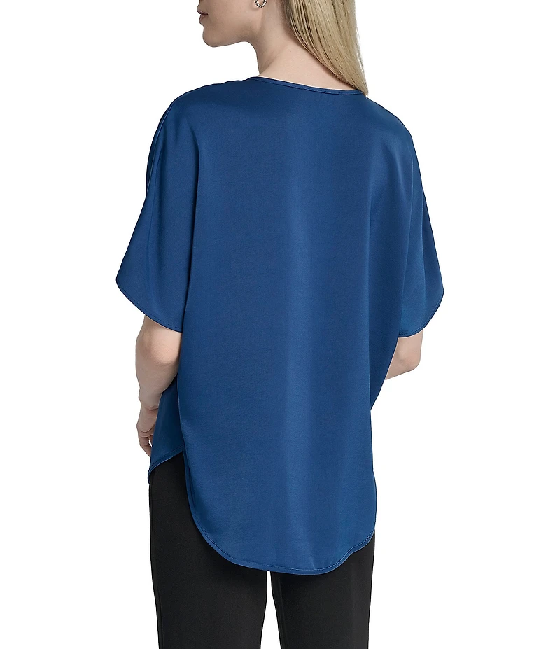DKNY by Donna Karan Woven V-Neck Short Sleeve Blouse