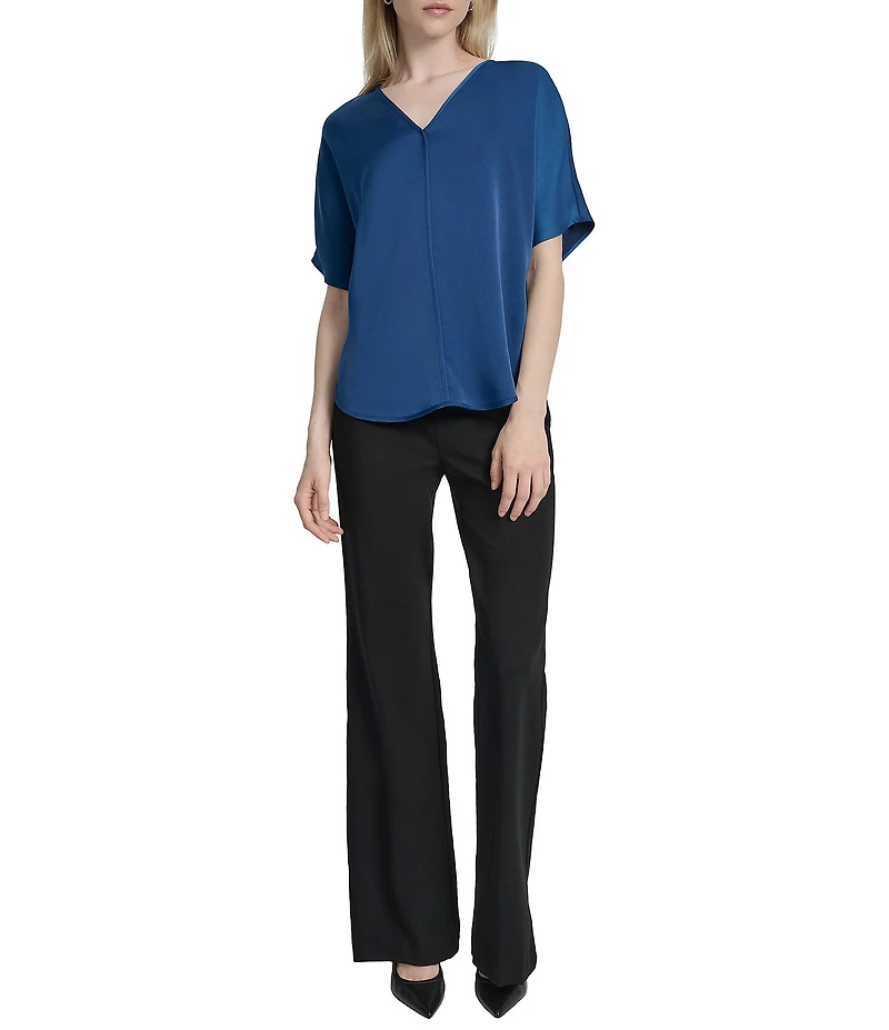 DKNY by Donna Karan Woven V-Neck Short Sleeve Blouse