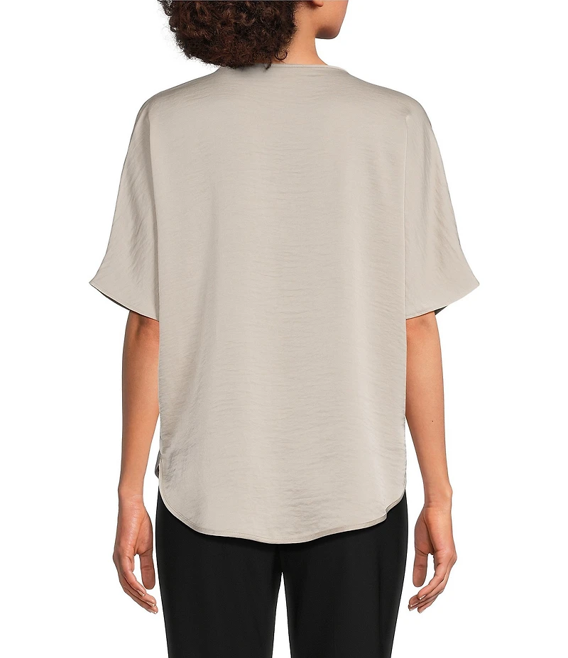 DKNY by Donna Karan Woven V-Neck Short Sleeve Blouse