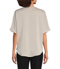 DKNY by Donna Karan Woven V-Neck Short Sleeve Blouse
