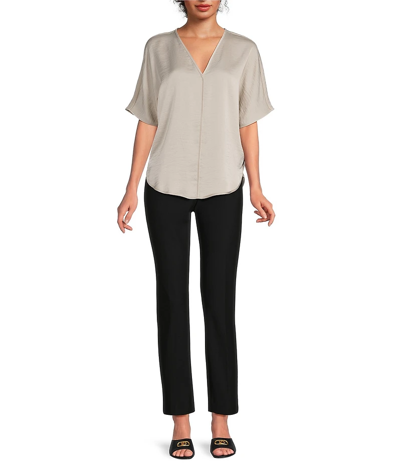 DKNY by Donna Karan Woven V-Neck Short Sleeve Blouse
