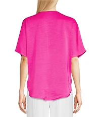 DKNY by Donna Karan Woven V-Neck Short Sleeve Blouse