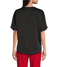 DKNY by Donna Karan Woven V-Neck Short Sleeve Blouse