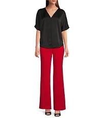 DKNY by Donna Karan Woven V-Neck Short Sleeve Blouse
