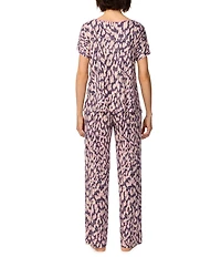 DNKY Abstract Animal Print Dolman Sleeve Boat Neck Jersey Knit Pant Pajama Set