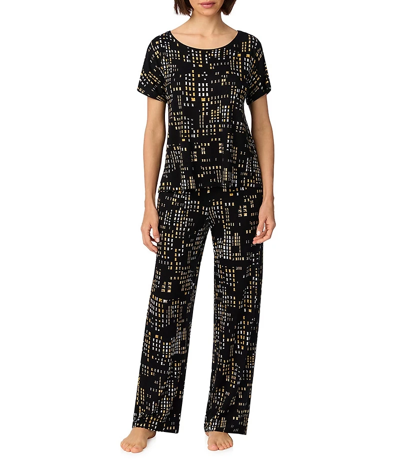 DNKY City Print Dolman Sleeve Boat Neck Jersey Knit Pant Pajama Set