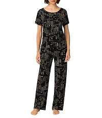 DNKY City Print Dolman Sleeve Boat Neck Jersey Knit Pant Pajama Set