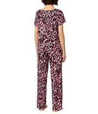 DNKY Floral Multi Print Dolman Sleeve Boat Neck Jersey Knit Pant Pajama Set