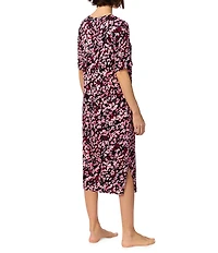DNKY Floral Multi Print Short Sleeve V-Neck Jersey Knit Midi Sleep Shirt
