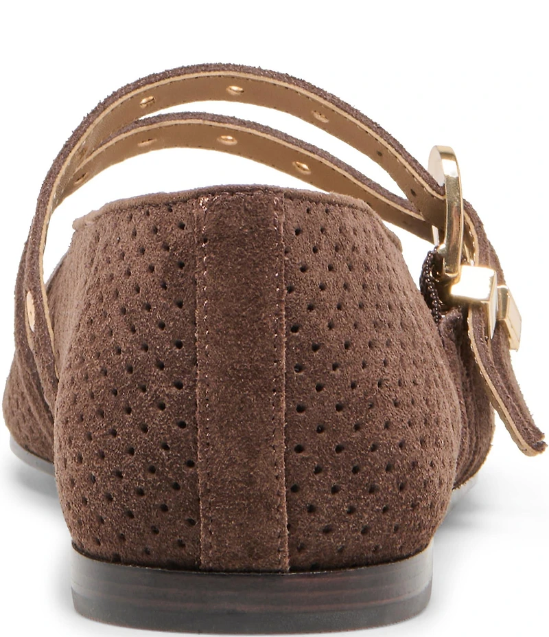 Dolce Vita Baylee Perforated Suede Grommet Hardware Double Buckle Mary Jane Ballet Flats