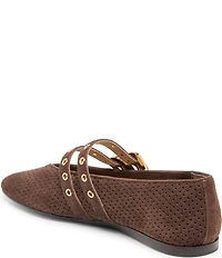 Dolce Vita Baylee Perforated Suede Grommet Hardware Double Buckle Mary Jane Ballet Flats