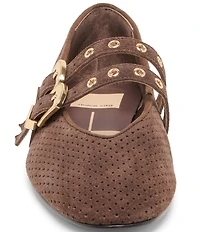 Dolce Vita Baylee Perforated Suede Grommet Hardware Double Buckle Mary Jane Ballet Flats