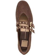 Dolce Vita Baylee Perforated Suede Grommet Hardware Double Buckle Mary Jane Ballet Flats