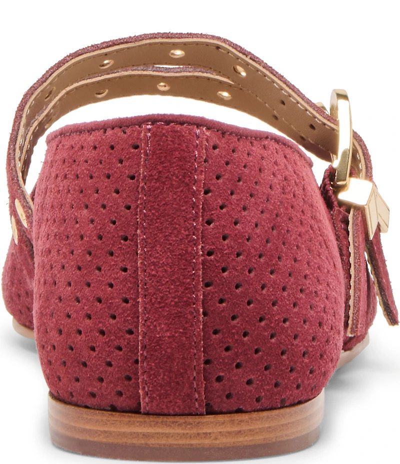 Dolce Vita Baylee Perforated Suede Grommet Hardware Double Buckle Mary Jane Ballet Flats