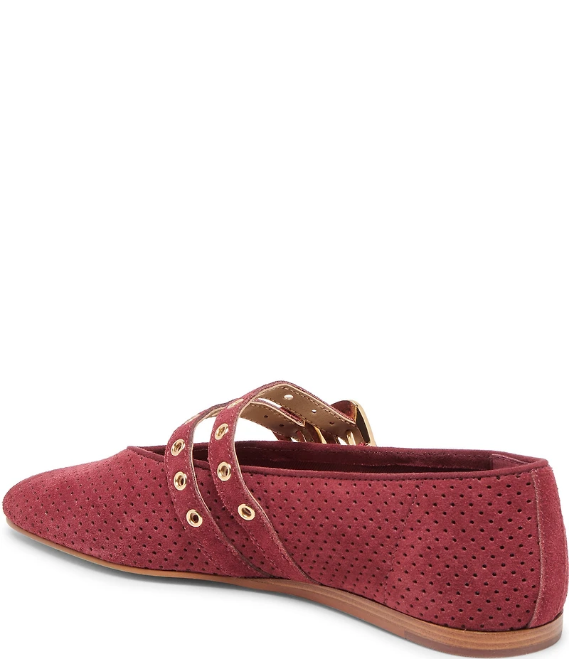 Dolce Vita Baylee Perforated Suede Grommet Hardware Double Buckle Mary Jane Ballet Flats