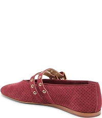 Dolce Vita Baylee Perforated Suede Grommet Hardware Double Buckle Mary Jane Ballet Flats