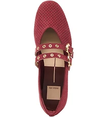 Dolce Vita Baylee Perforated Suede Grommet Hardware Double Buckle Mary Jane Ballet Flats