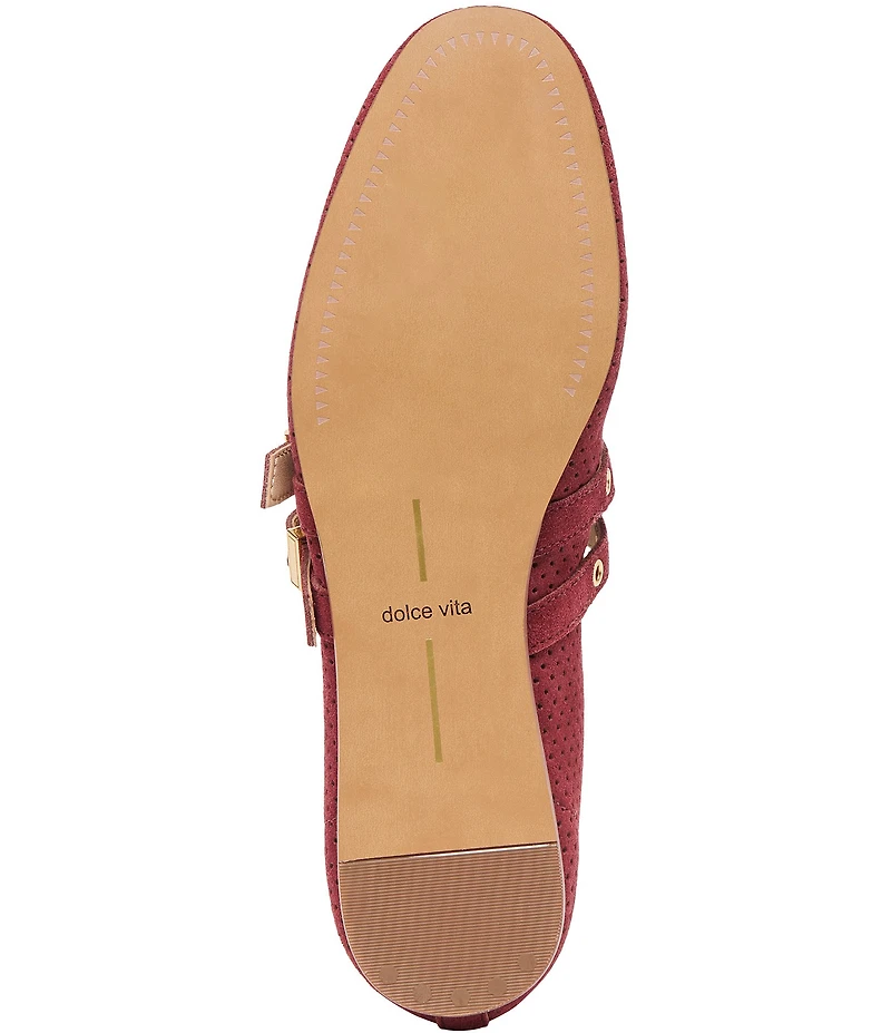 Dolce Vita Baylee Perforated Suede Grommet Hardware Double Buckle Mary Jane Ballet Flats