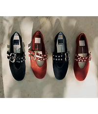Dolce Vita Baylee Perforated Suede Grommet Hardware Double Buckle Mary Jane Ballet Flats