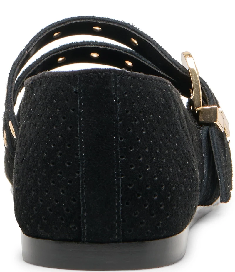 Dolce Vita Baylee Perforated Suede Grommet Hardware Double Buckle Mary Jane Ballet Flats