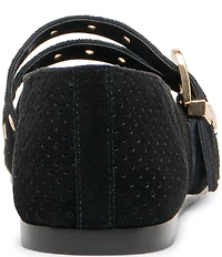 Dolce Vita Baylee Perforated Suede Grommet Hardware Double Buckle Mary Jane Ballet Flats