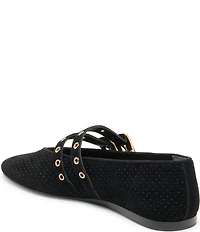 Dolce Vita Baylee Perforated Suede Grommet Hardware Double Buckle Mary Jane Ballet Flats