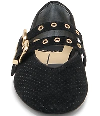 Dolce Vita Baylee Perforated Suede Grommet Hardware Double Buckle Mary Jane Ballet Flats