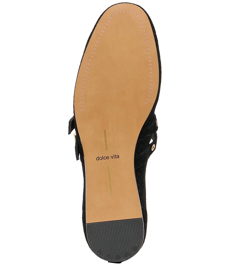 Dolce Vita Baylee Perforated Suede Grommet Hardware Double Buckle Mary Jane Ballet Flats