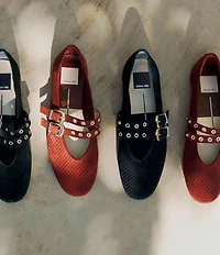 Dolce Vita Baylee Perforated Suede Grommet Hardware Double Buckle Mary Jane Ballet Flats