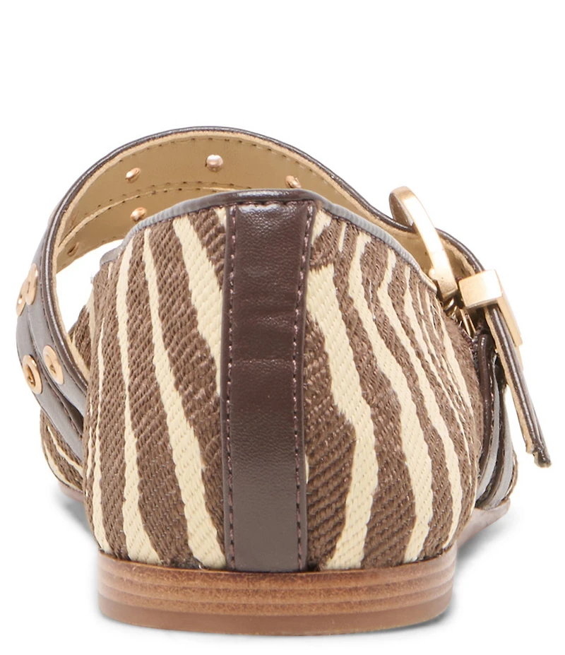 Dolce Vita Baylee Grommet Zebra Print Raffia Mary Jane Double Buckle Hardware Ballet Flats