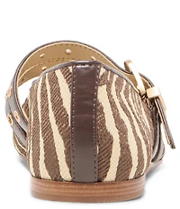 Dolce Vita Baylee Grommet Zebra Print Raffia Mary Jane Double Buckle Hardware Ballet Flats