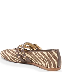 Dolce Vita Baylee Grommet Zebra Print Raffia Mary Jane Double Buckle Hardware Ballet Flats