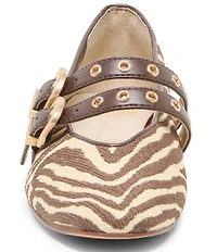 Dolce Vita Baylee Grommet Zebra Print Raffia Mary Jane Double Buckle Hardware Ballet Flats