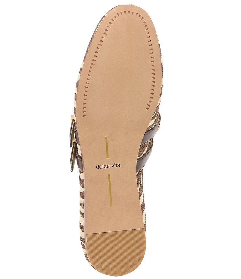 Dolce Vita Baylee Grommet Zebra Print Raffia Mary Jane Double Buckle Hardware Ballet Flats