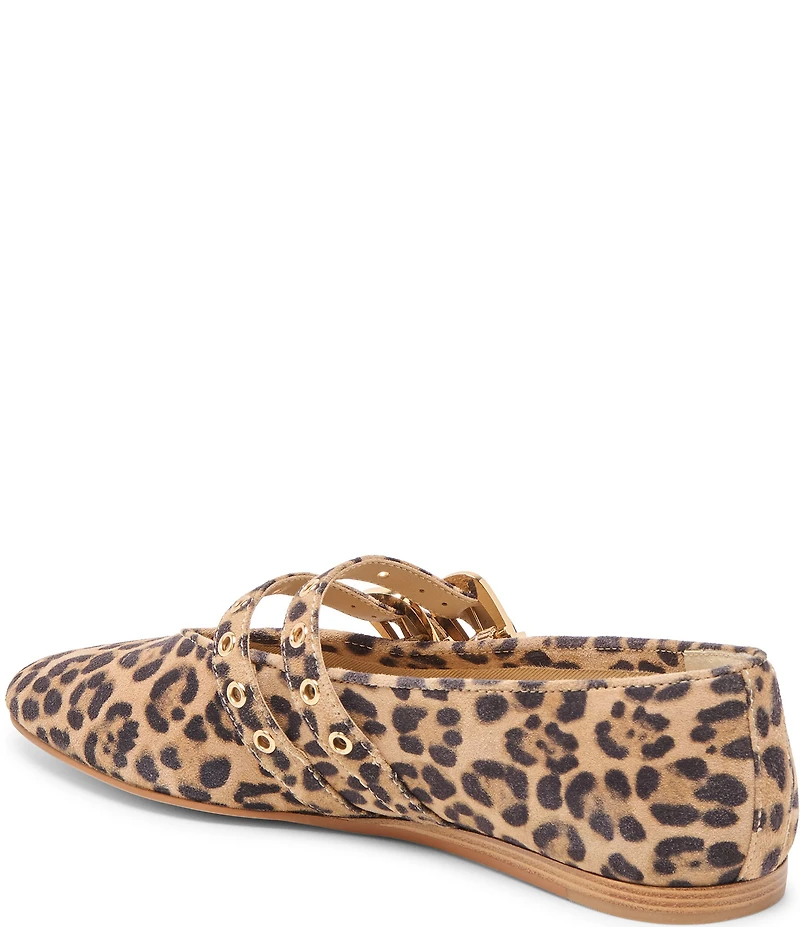 Dolce Vita Baylee Leopard Print Suede Mary Jane Double Buckle Hardware Ballet Flats