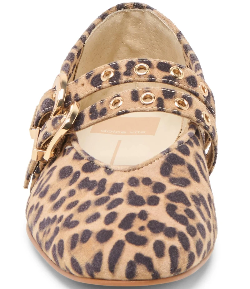 Dolce Vita Baylee Leopard Print Suede Mary Jane Double Buckle Hardware Ballet Flats