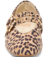 Dolce Vita Baylee Leopard Print Suede Mary Jane Double Buckle Hardware Ballet Flats