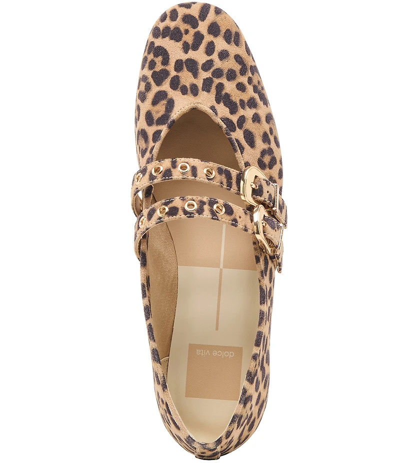 Dolce Vita Baylee Leopard Print Suede Mary Jane Double Buckle Hardware Ballet Flats