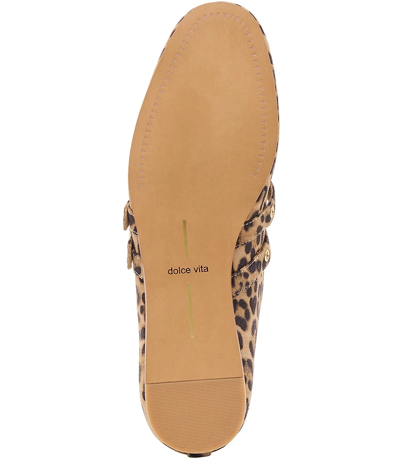 Dolce Vita Baylee Leopard Print Suede Mary Jane Double Buckle Hardware Ballet Flats
