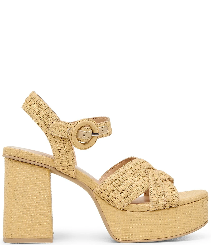 Dolce Vita Bety Raffia Ankle Strap Block Heel Platform Sandals