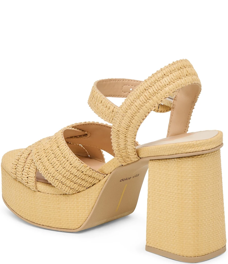 Dolce Vita Bety Raffia Ankle Strap Block Heel Platform Sandals