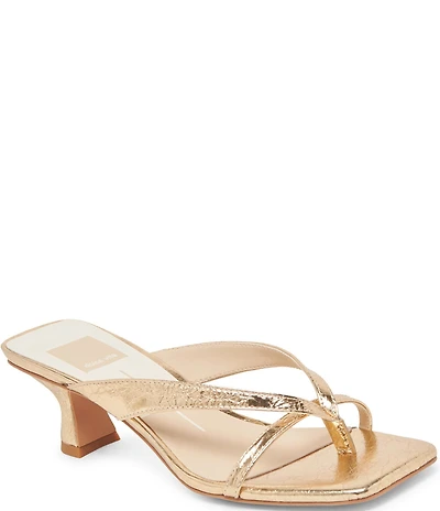 Dolce Vita Brevel Crushed Leather Thong Kitten Heel Dress Sandals